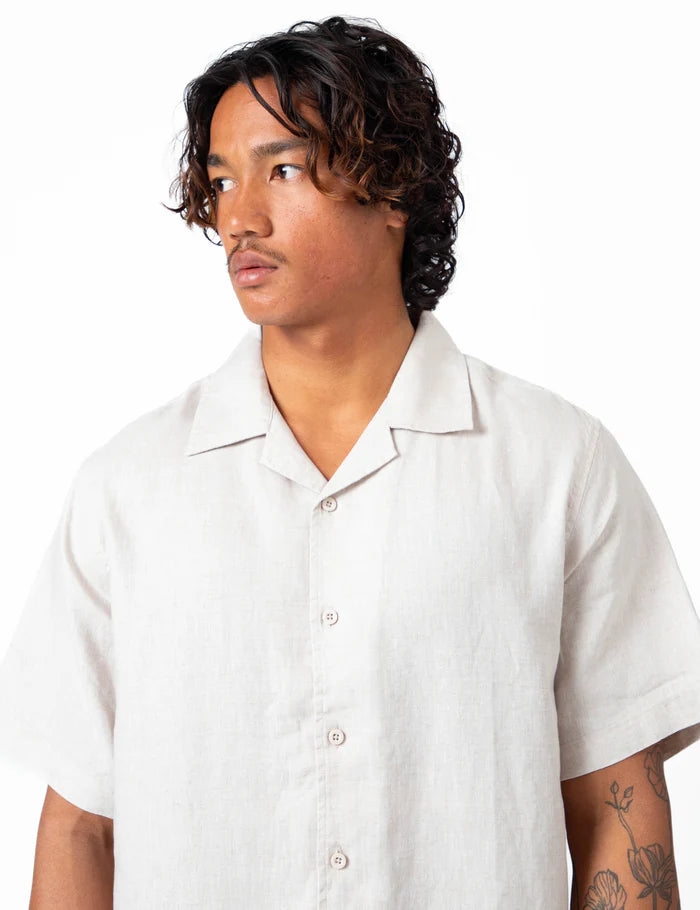 Mr Simple Cuban Linen Short Sleeve Shirt in Natural | Buster McGee