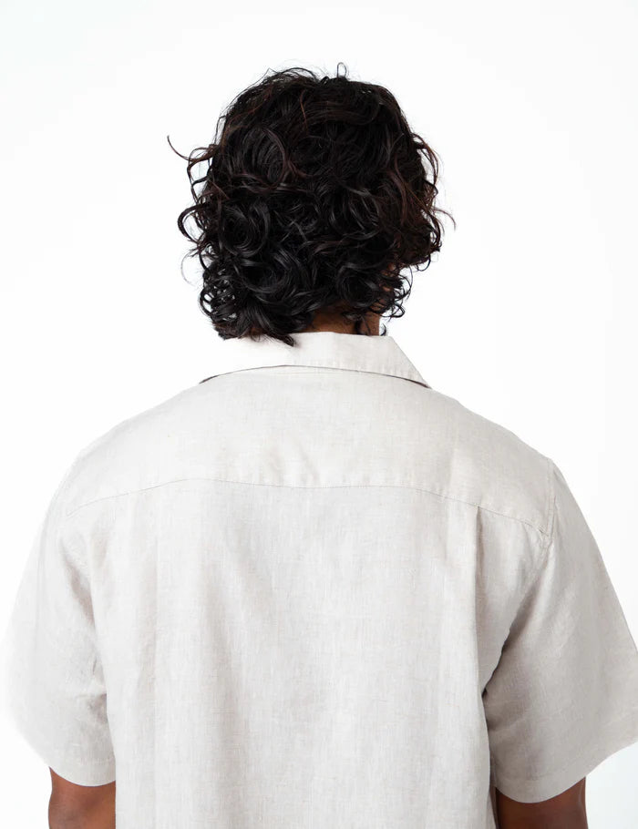 Mr Simple Cuban Linen Short Sleeve Shirt in Natural | Buster McGee