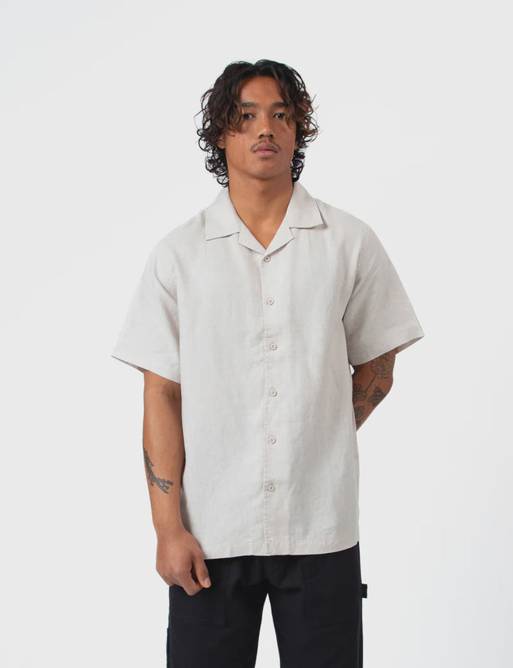 Mr Simple Cuban Linen Short Sleeve Shirt in Natural | Buster McGee