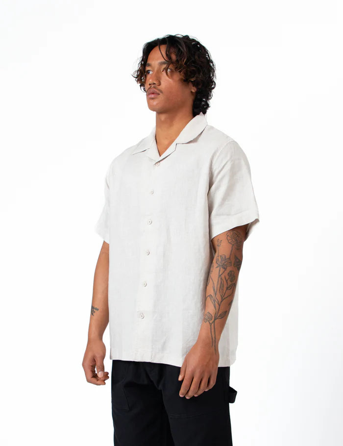 Mr Simple Cuban Linen Short Sleeve Shirt in Natural | Buster McGee