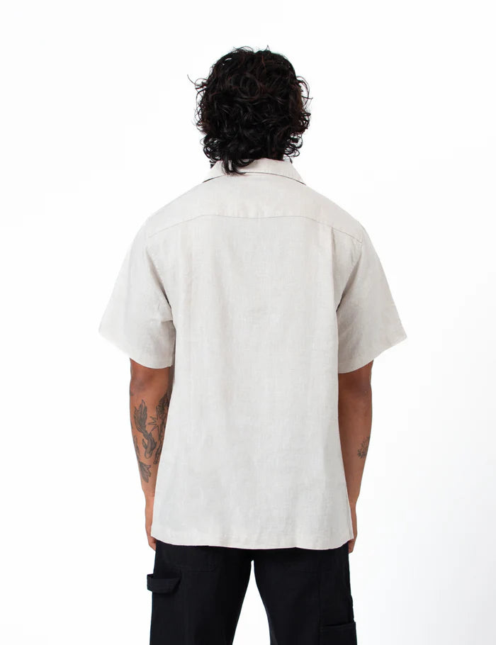 Mr Simple Cuban Linen Short Sleeve Shirt in Natural | Buster McGee