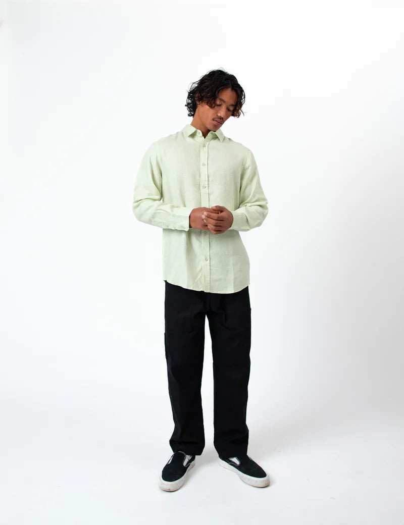 Mr Simple Linen Long Sleeve Shirt in Fog Green | Buster McGee