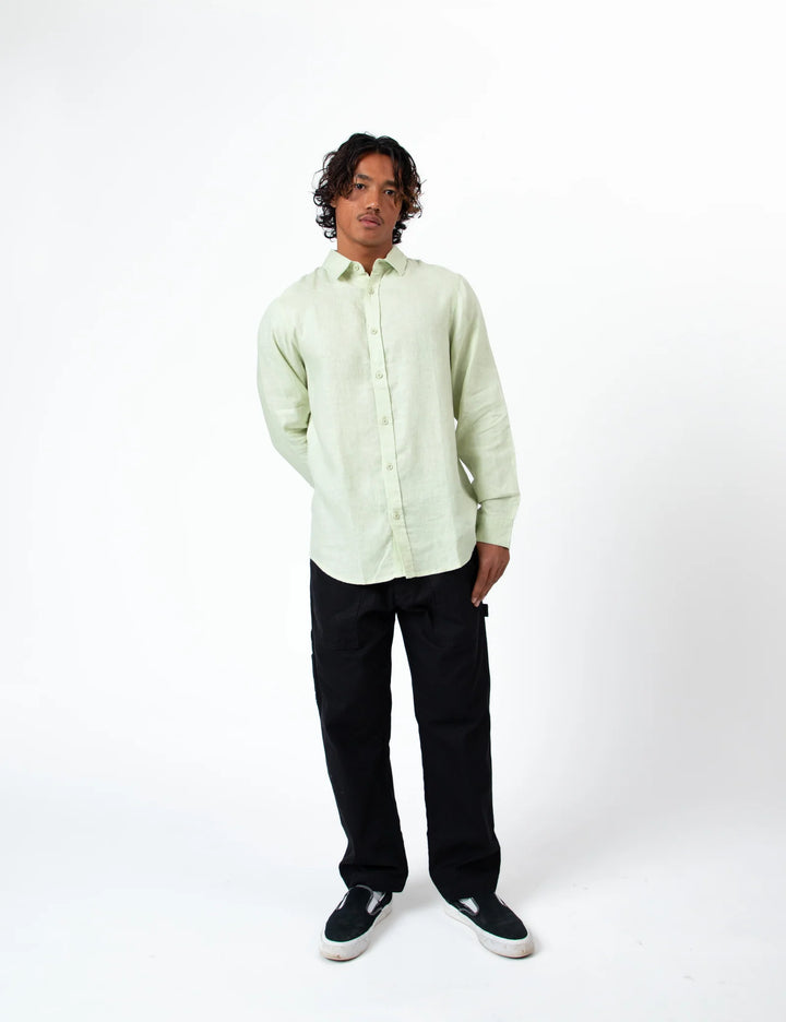 Mr Simple Linen Long Sleeve Shirt in Fog Green | Buster McGee