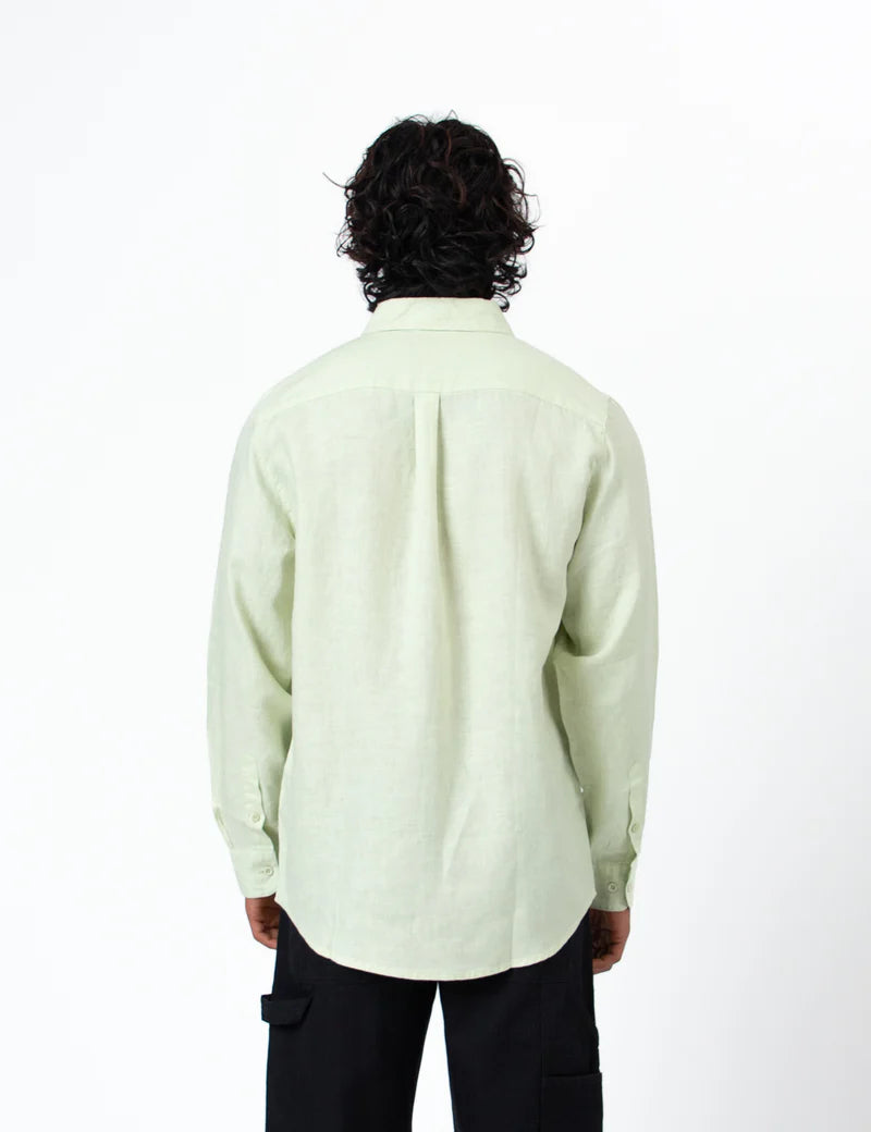 Mr Simple Linen Long Sleeve Shirt in Fog Green | Buster McGee