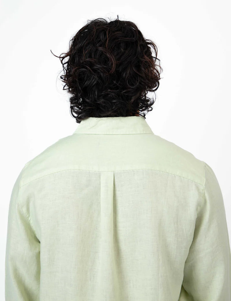 Mr Simple Linen Long Sleeve Shirt in Fog Green | Buster McGee