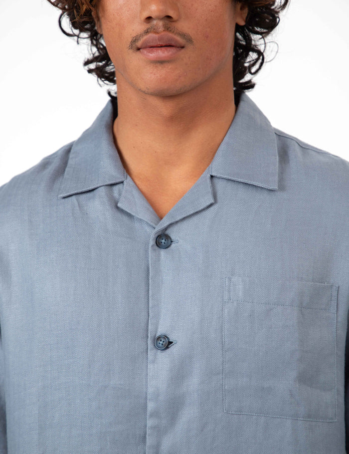 Mr Simple Cuban Linen Short Sleeve Shirt in Slate Blue | Buster McGee