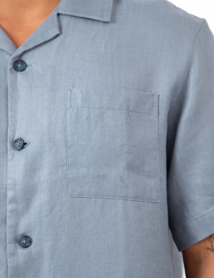 Mr Simple Cuban Linen Short Sleeve Shirt in Slate Blue | Buster McGee