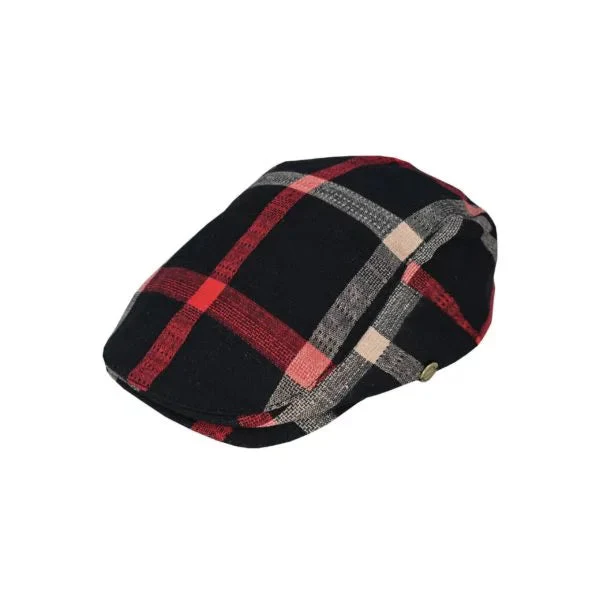 Carter Cotton Plaid Flat Cap in Black | Buster McGee Daylesford