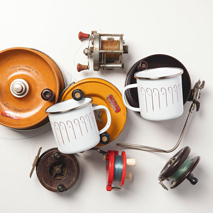 Vintage Fishing Hooks Enamel Mug