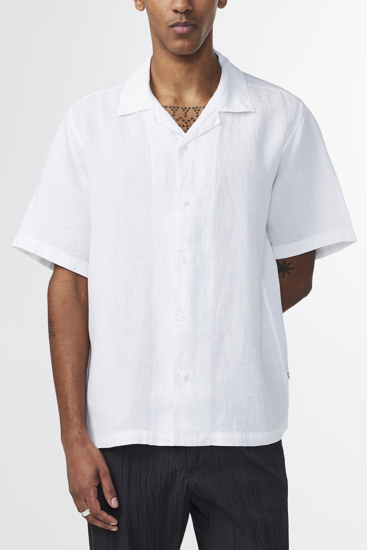 NN07 Julio SS NO PKT 5706 Linen Shirt in White | Buster McGee