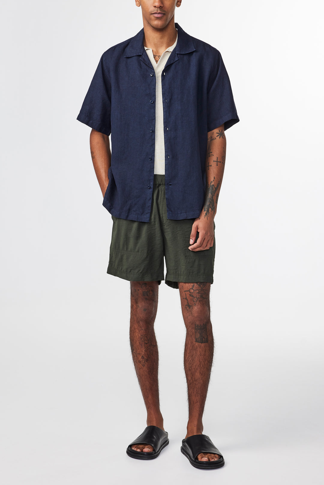 NN07 Julio SS NO PKT 5706 Linen Shirt in Navy Blue | Buster McGee