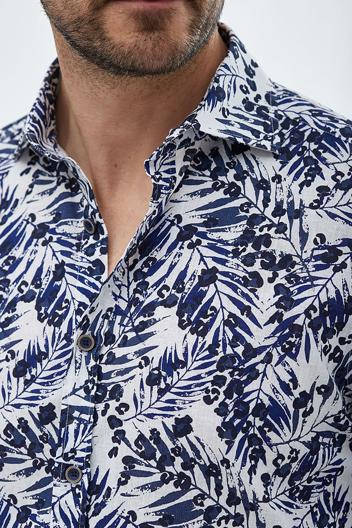 FLORENTINO - Linen Blend Shirt in Blue Floral Print | Buster McGee