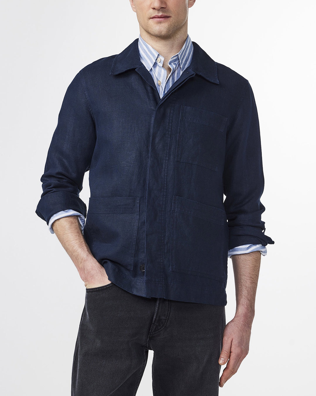 NN07 Olav 1454 Linen Overshirt in Navy Blue | Buster McGee