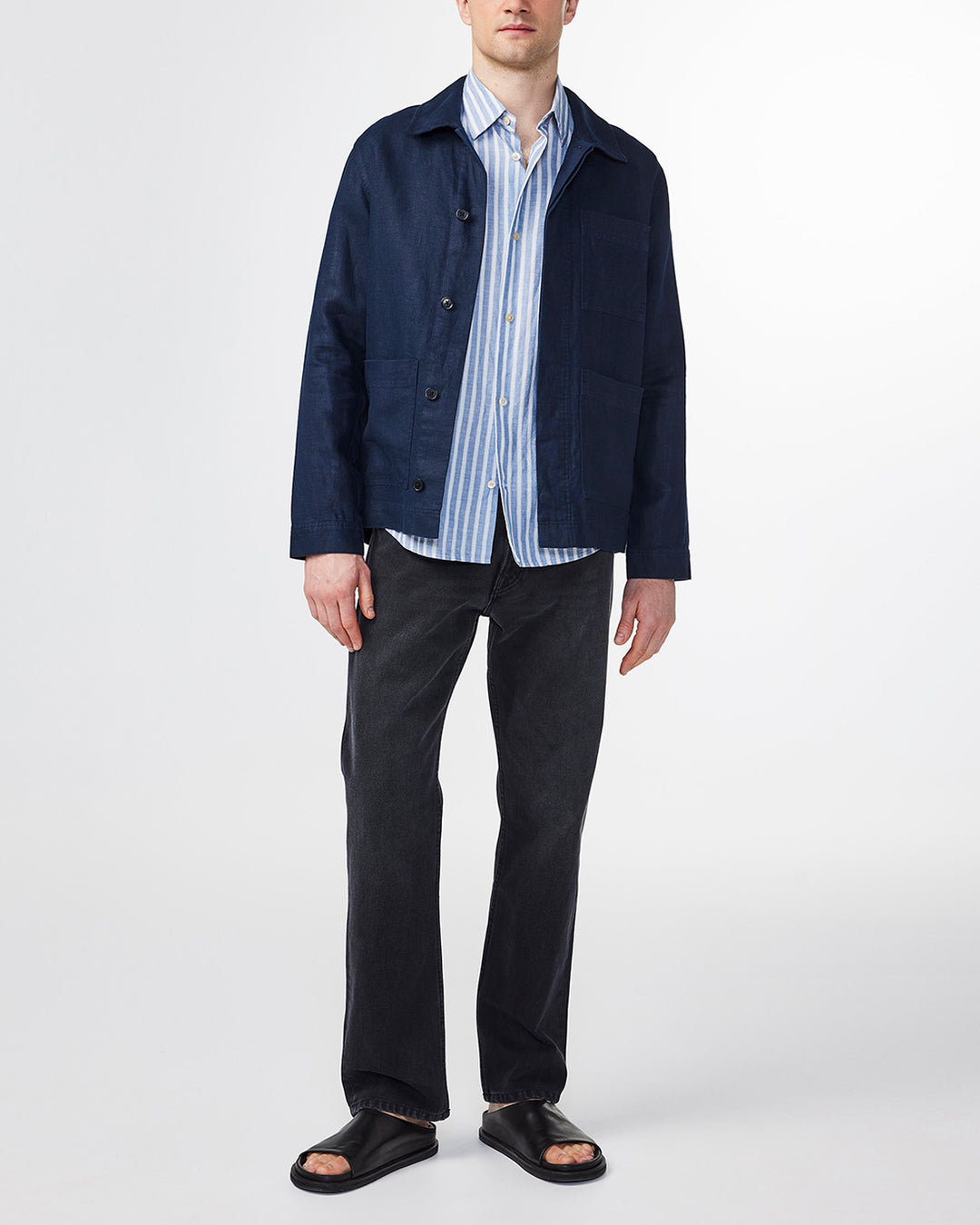 NN07 Olav 1454 Linen Overshirt in Navy Blue | Buster McGee