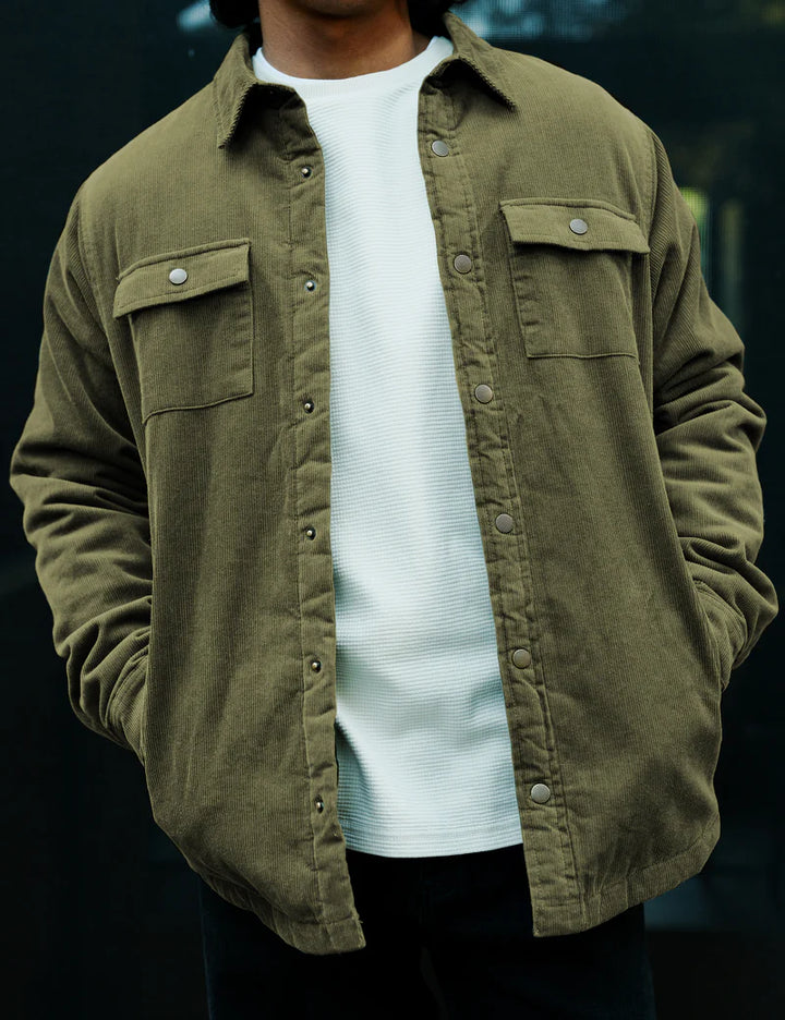 Mr Simple Quilted Cord Jacket in Army | Buster McGee Daylesford