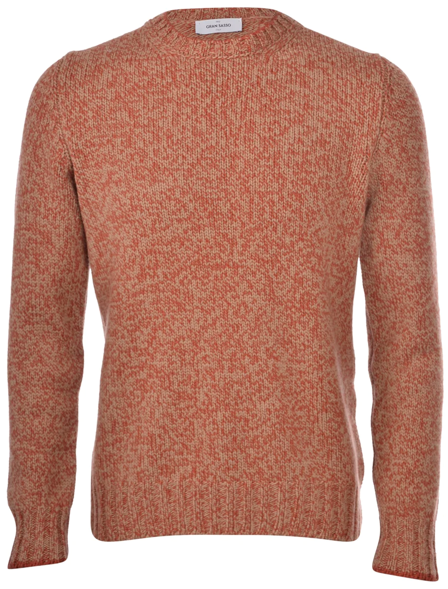Gran Sasso -  Men's Crewneck Lambswool Sweater in Orange Fleck 