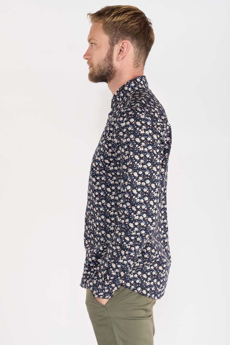 Le Temps des Cerises - Mastre Floral Print Longsleeve Shirt in Galaxy