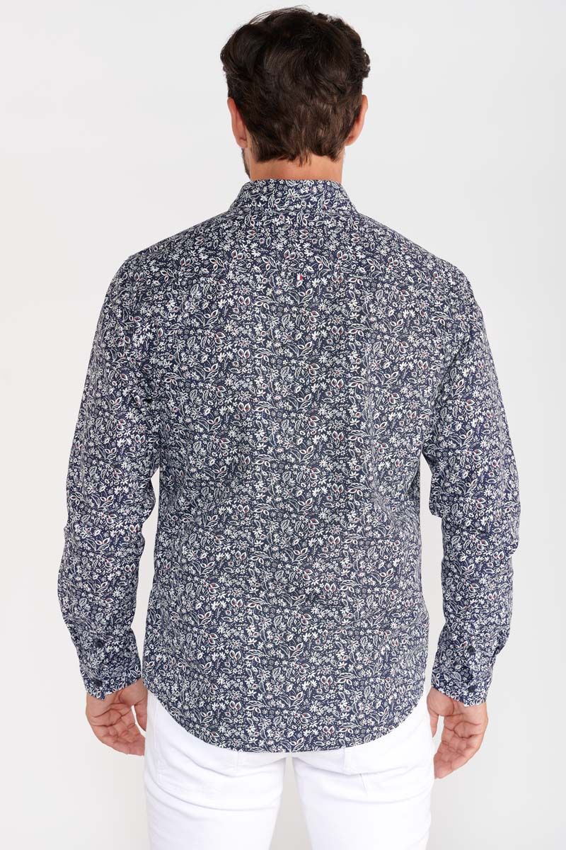 Le Temps des Cerises - Motal Floral Print Longsleeve Shirt in Peacoat