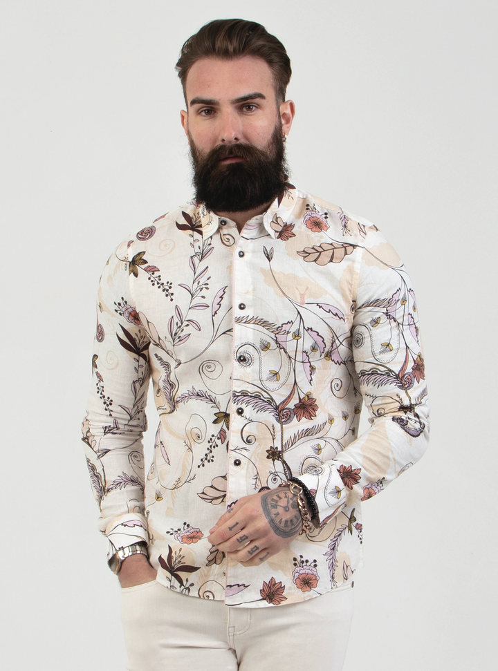 Pearly King Flock Floral Print Shirt in Beige | Buster McGee Daylesford