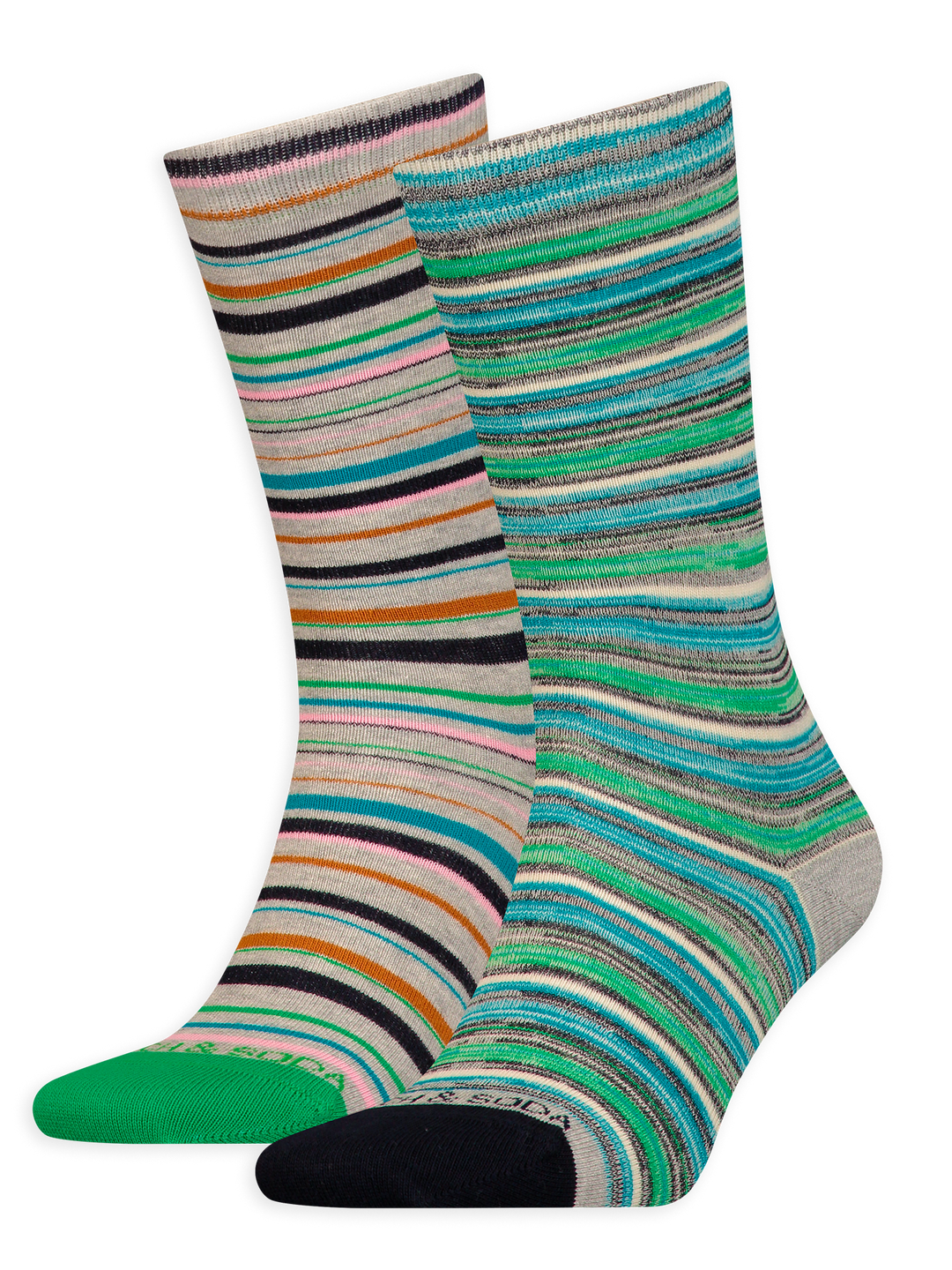 Stripe on Stripe Socks 2 Pack in Green Grey | Buster McGee