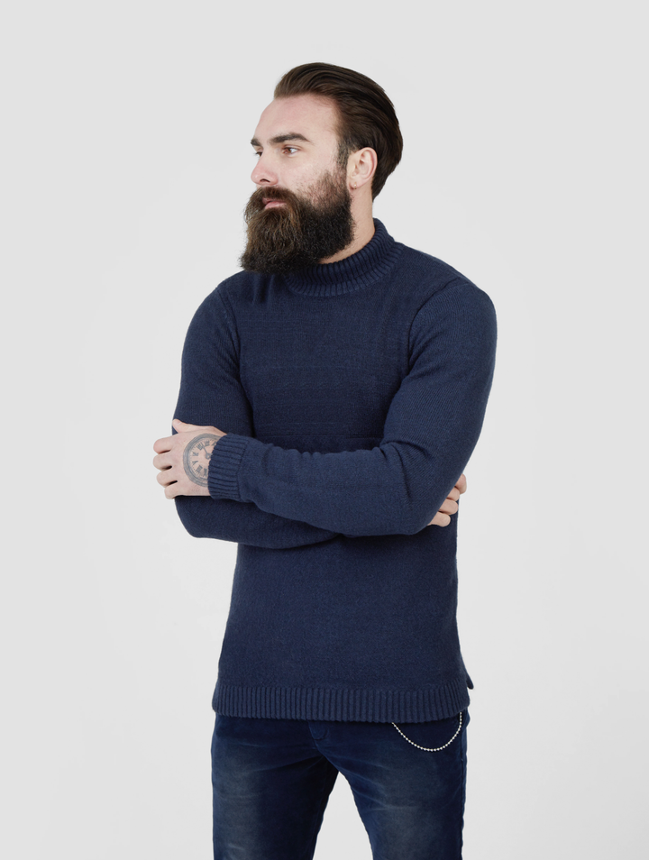 Pearly King Earthling Low Turtle Neck Knit in Navy