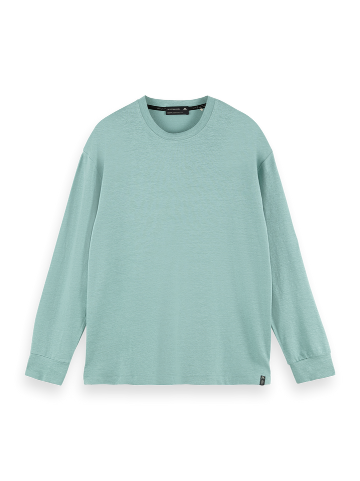 Relaxed Linen Blend Longsleeve Tee in Sage | Buster McGee Daylesford