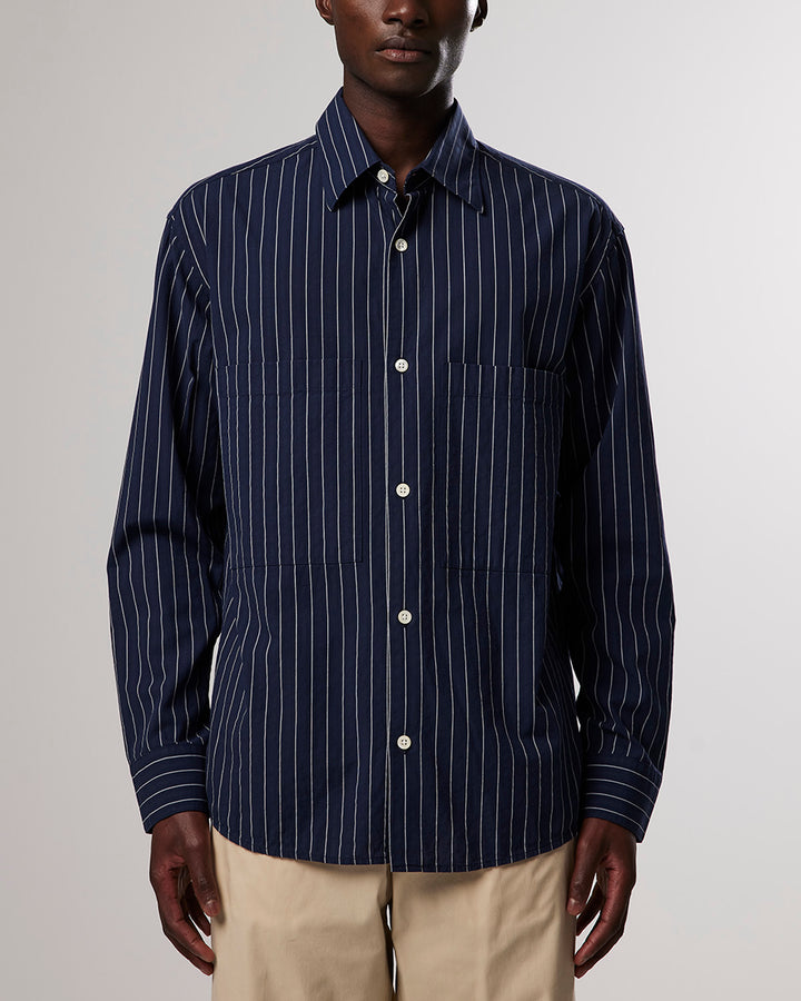 NN07 - Freddy 5228 Cotton Shirt in Navy Stripe | Buster McGee