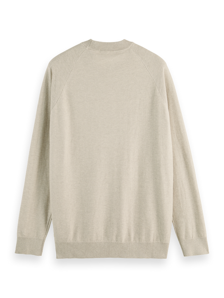 Structure-Knitted Raglan Sleeve Pullover in Stone Melange 