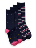 Cotton-Blend Jacquard Print Socks Combo A 0217 2-Pack | Buster McGee