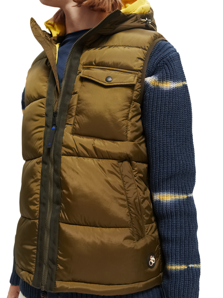 Quilted Hooded Bodywarmer in Military | Buster McGee