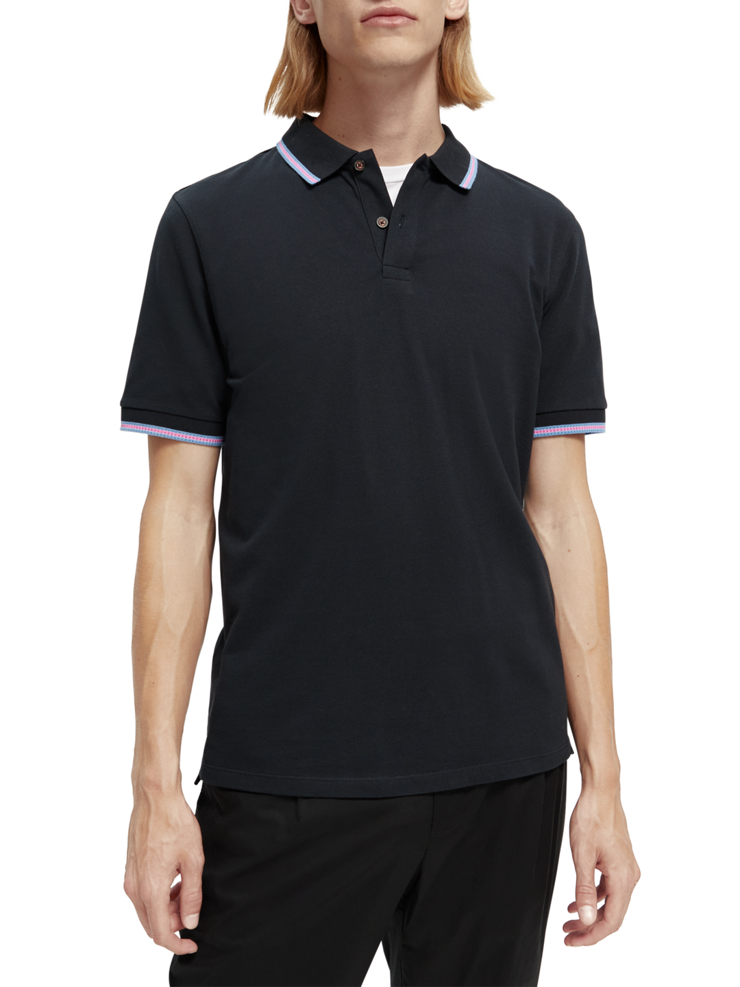 Organic Cotton Pique Polo with Contrast in Night | Buster McGee