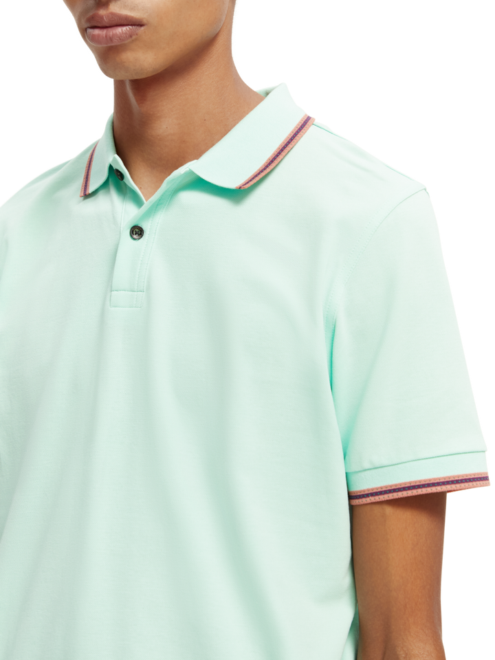 Organic Cotton Pique Polo with Contrast in Bay | Buster McGee