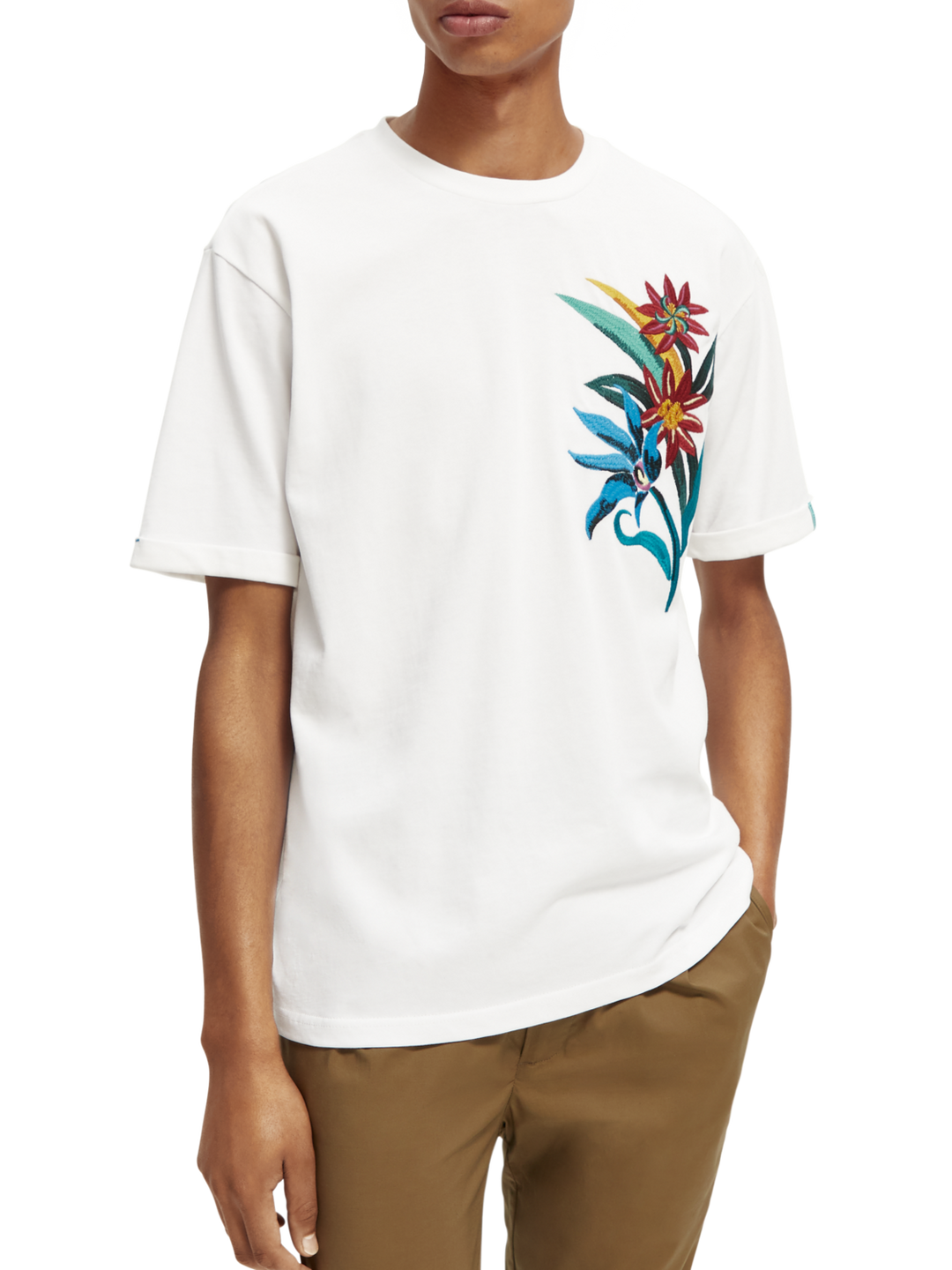 Organic Cotton Floral Embroidered Tee in White | Buster McGee
