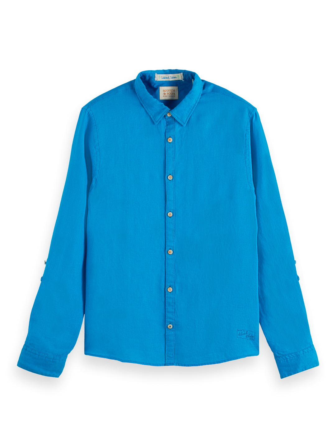Linen Shirt with Sleeve Rollup in Iris Blue | Buster McGee Daylesford