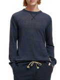 Linen Blend Crewneck Pullover in Navy Melange | Buster McGee