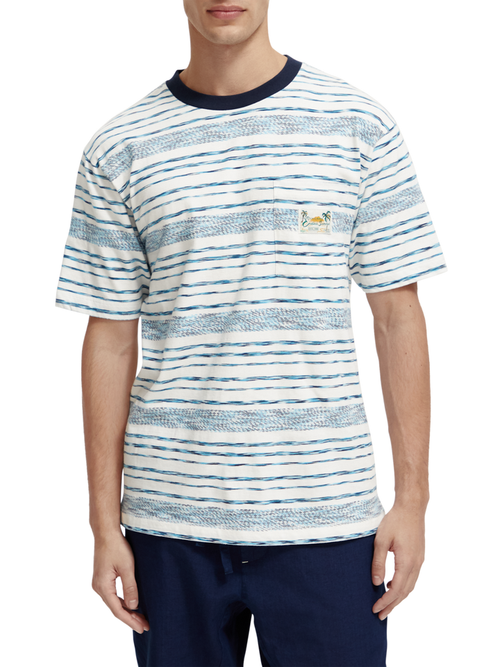 Jersey Structured Striped Tee in White-Blue Stripe | Buster McGee