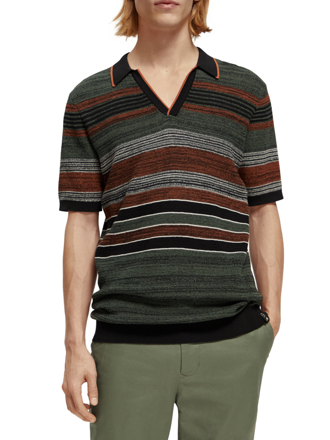 Structure Knitted Striped Polo in Multi-Stripe | Buster McGee