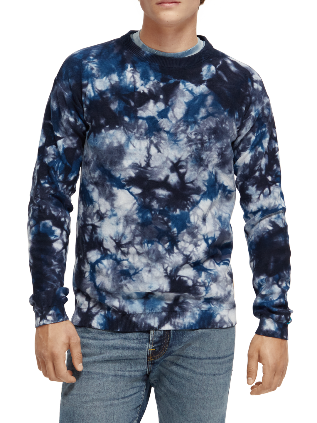 Tie Dyed Cotton Crewneck Pullover in Sea Blue | Buster McGee 