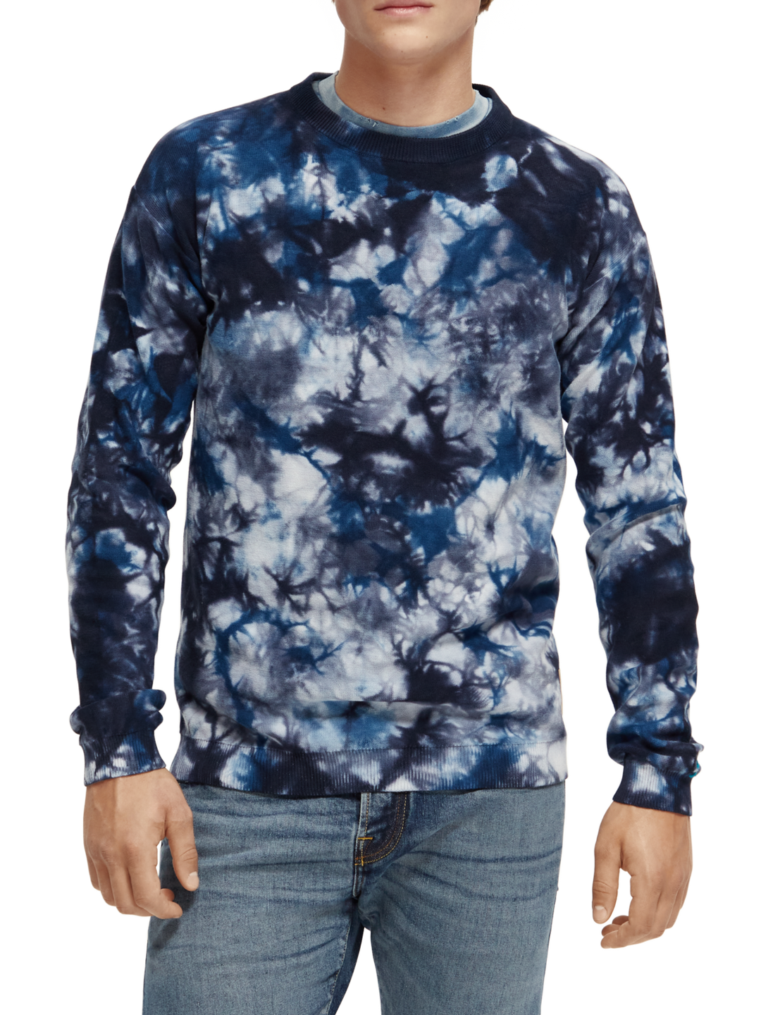 Tie Dyed Cotton Crewneck Pullover in Sea Blue Buster McGee