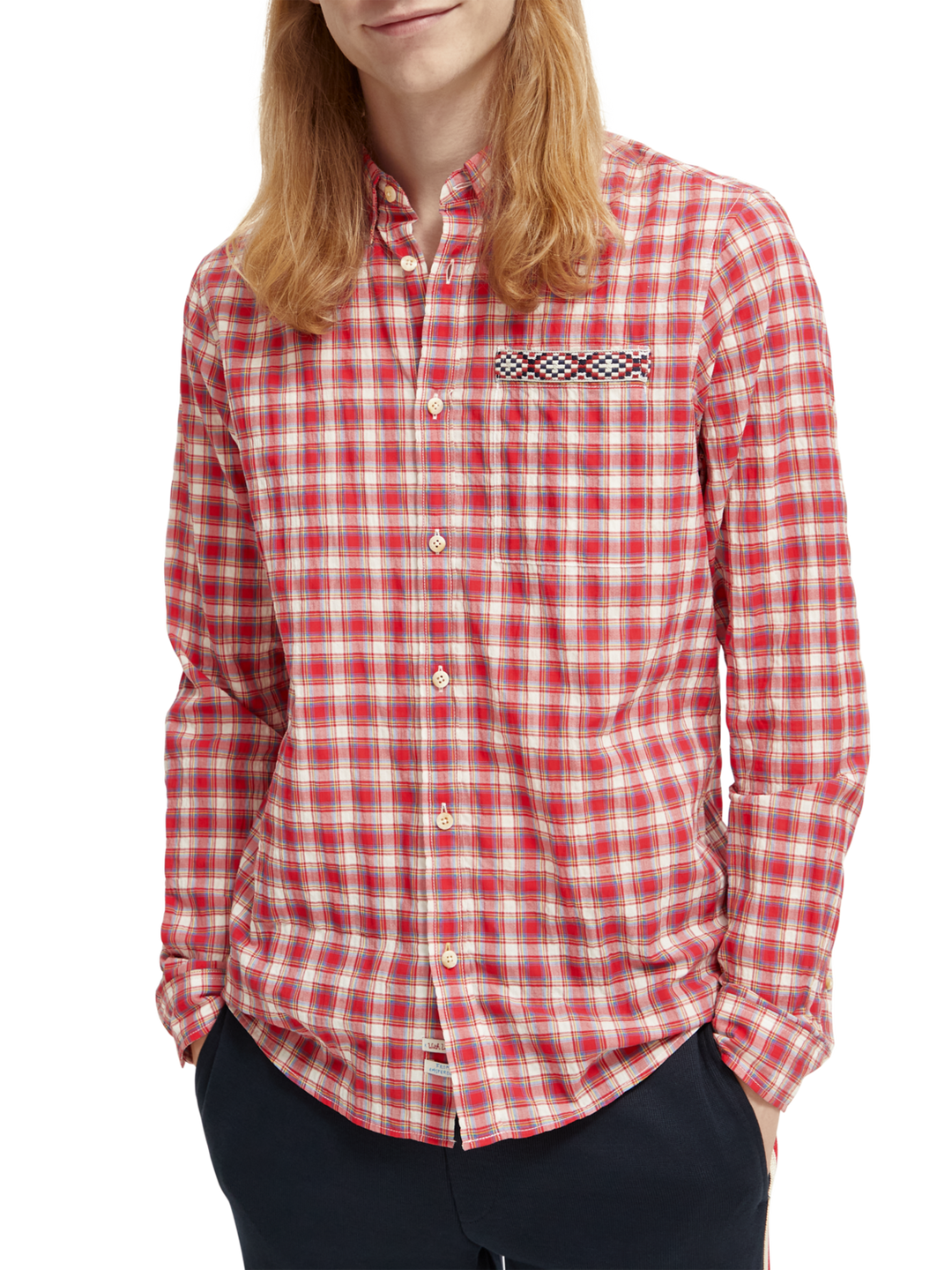Regular Fit Crinkle Checked Shirt in Red Check | Buster McGee