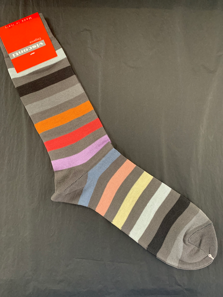 Visconti - Block Stripe Cotton Blend Socks in Grey | Buster McGee Daylesford