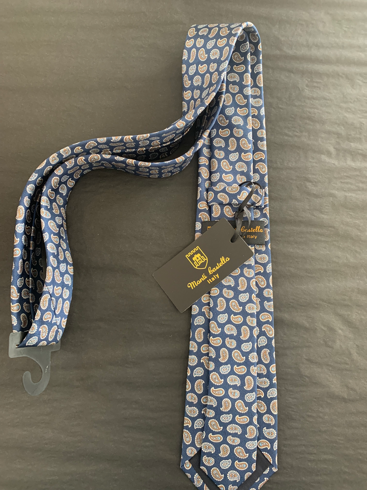 Monti Castello Silk Paisley Print Neck Tie in Navy | Buster McGee 