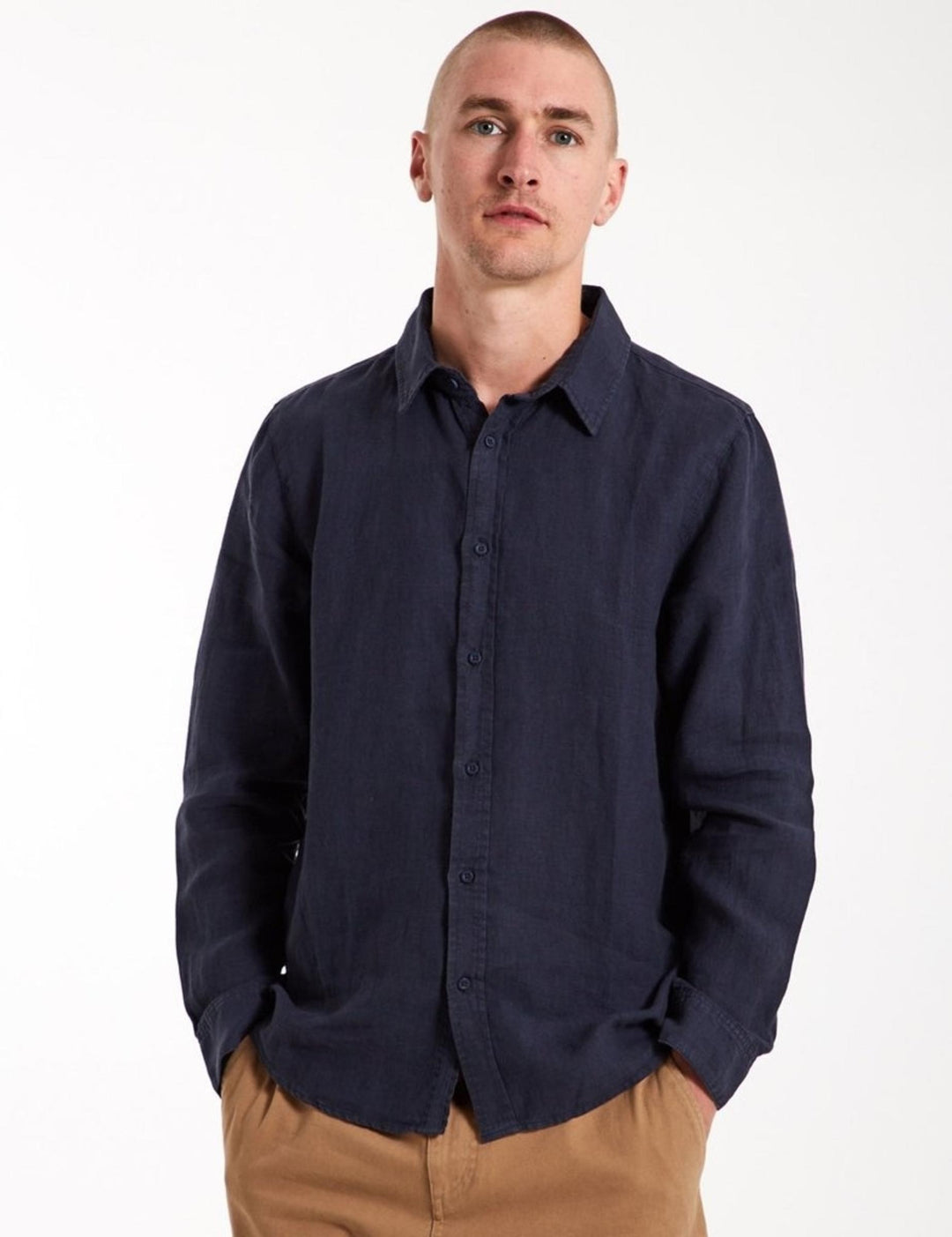Mr Simple Linen Long Sleeve Shirt / Navy