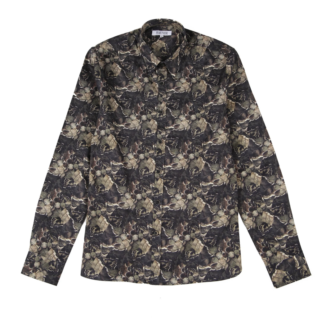 Pearly King - Abyss Khaki Print Long Sleeve Shirt | Buster McGee 