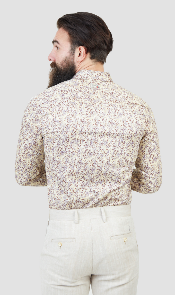 Pearly King Spar Liberty Inspired Leaf Print Shirt in Stone
