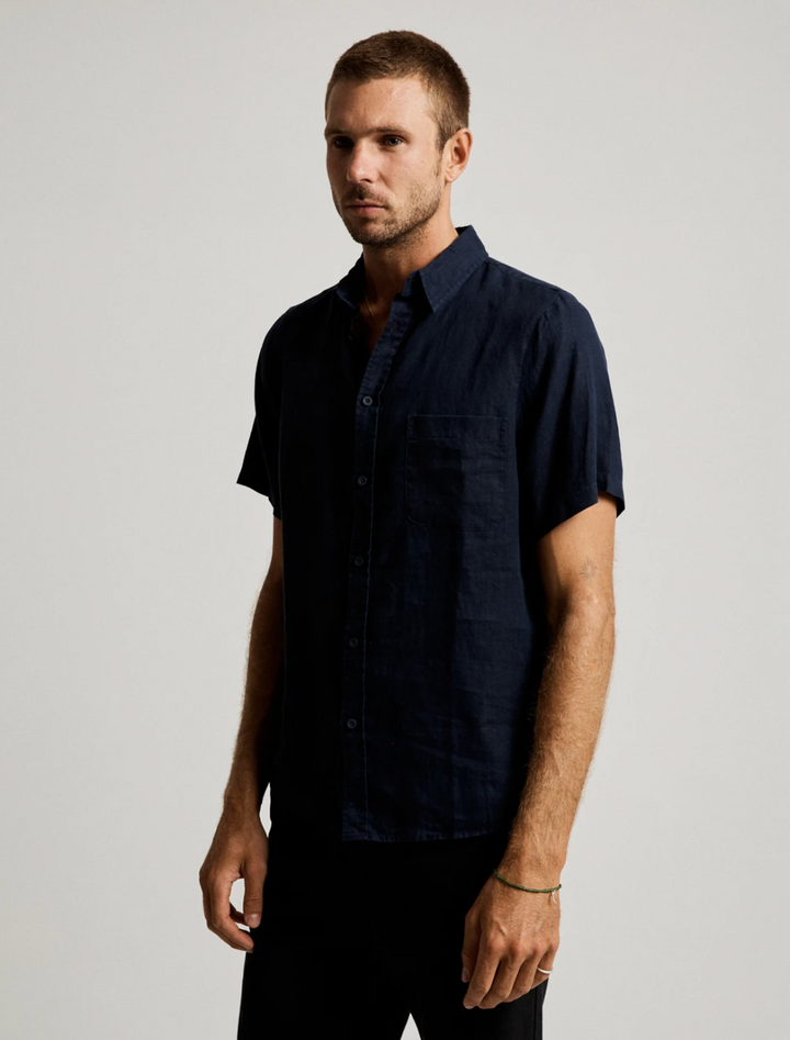 Mr Simple Linen Short Sleeve Shirt -  Navy | Buster McGee Daylesford