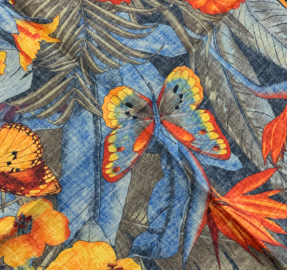 Monti Castello - Tropical Flowers and Butterflies Silk Pocket Square