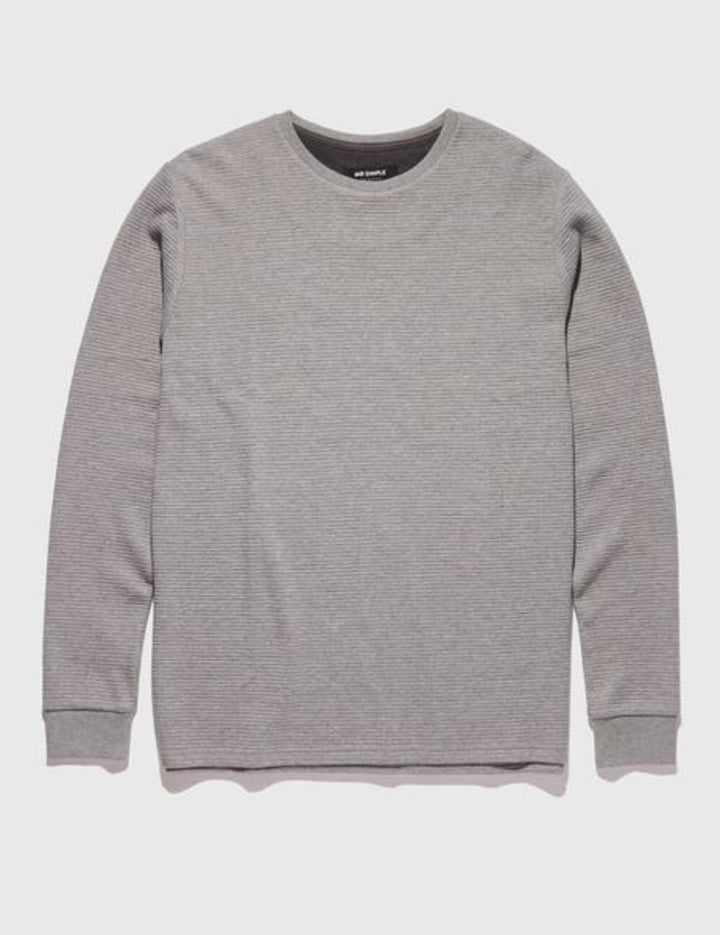 Mr Simple Waffle Long Sleeve Tee in Grey Marle Front Side shot