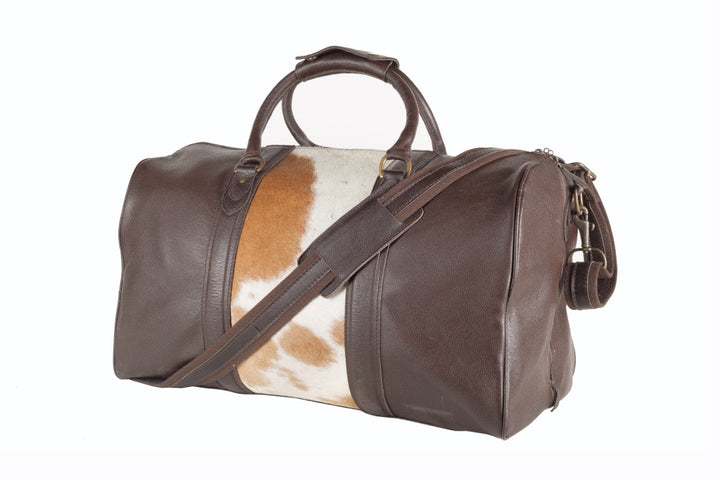 Beckwith Duffle with Brown/White Cow Hide Panel