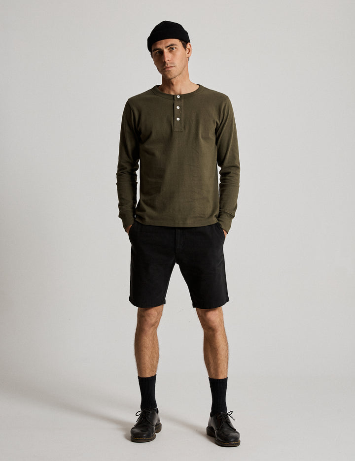 Mr Simple - Henley Longsleeve Tee in Army | Buster McGee Daylesford